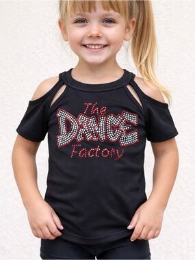 Black Cold-Shoulder Dance Top with Rhinestone 'The Dance Factory'